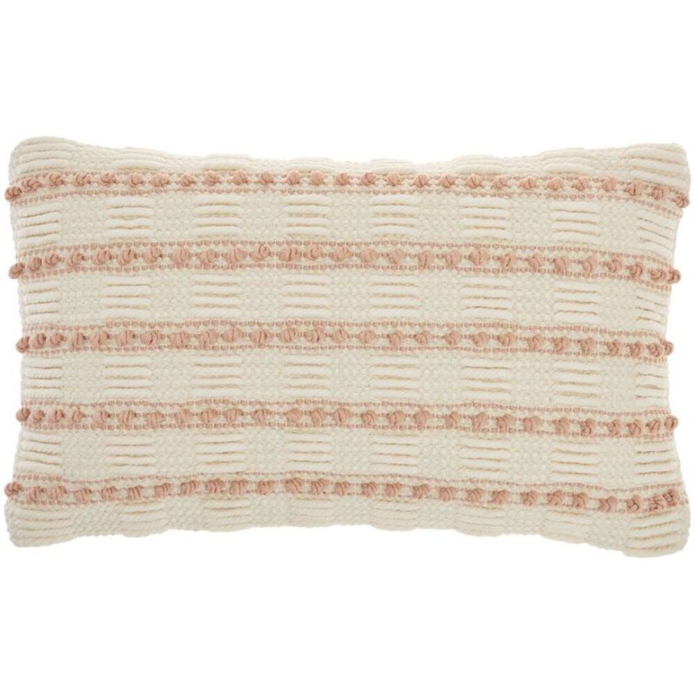 12"x20" Oversized Woven Lines & Dots Lumbar Throw Pillow - Blush Pink